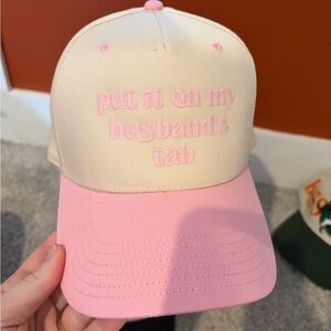 Pink and Cream Cap with Embroidered Text